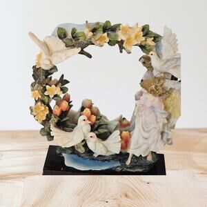 TURTLE KING CORP SCULPTURE VANITY MIRROR DOVE & ANGEL